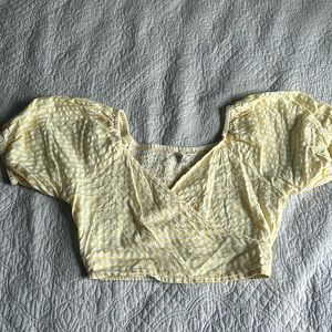 Yellow & White Checkered Cropped Shirt